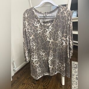 Honeyme Brown Leopard Long Sleeve V-Neck Top